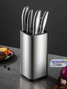 SHEIN Khối đựng dao vuông bằng thép không gỉ, giá đựng dụng cụ nhà bếp, giá để dao. - Bạc - Xem 1