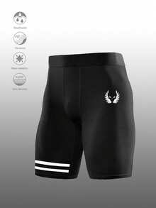 Gym Rark Men's Wing Print Contrast Color Elastic Waist Slimming Sports Tight Shorts, Gym - Black - View 3