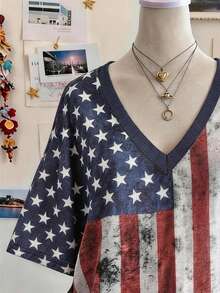 Lalippa American Flag Digital Print V-Neck T-Shirt, Fashionable & Minimalist, Gift For Friends - Multicolor - View 3