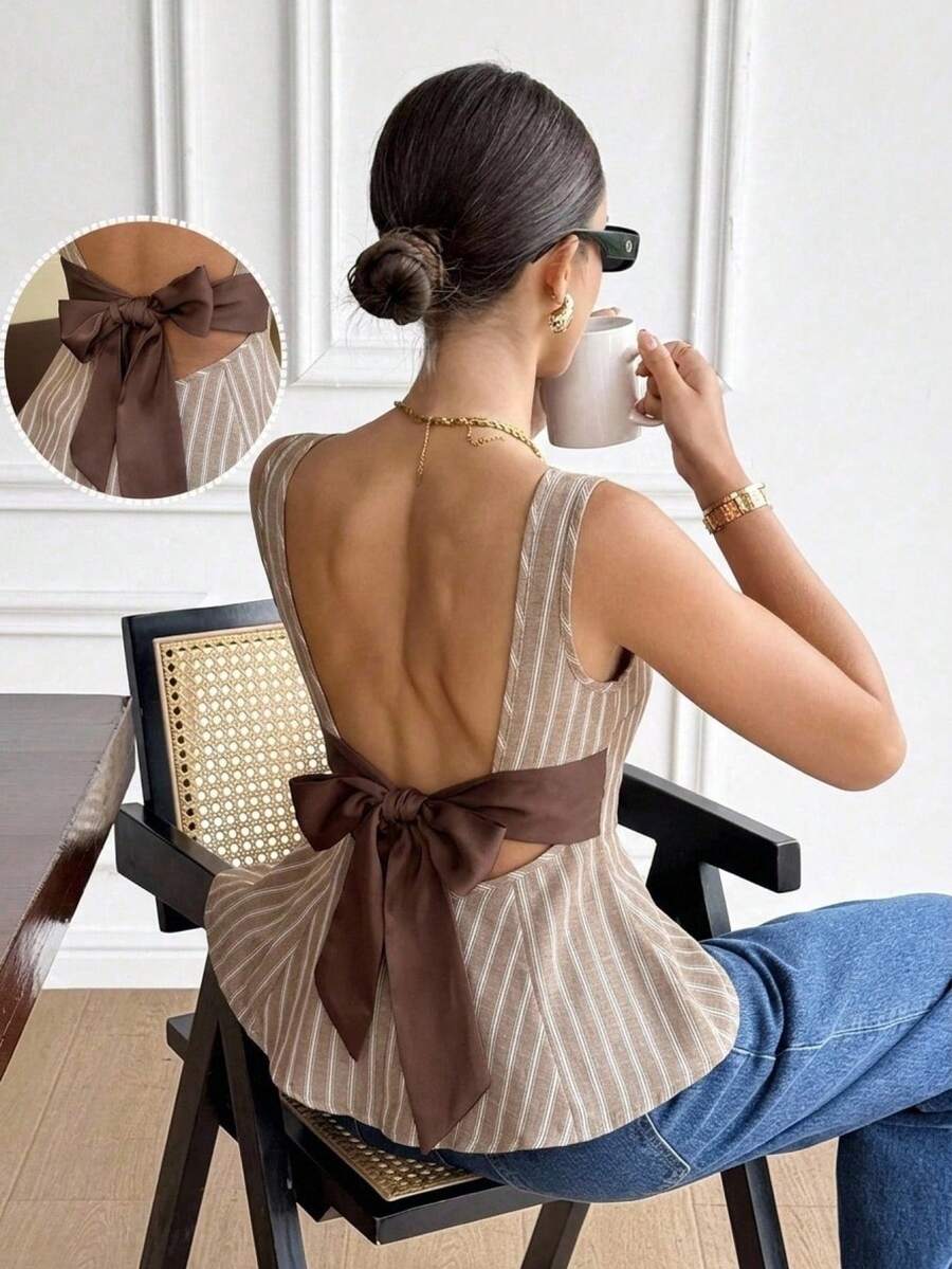 Serisse Women's Striped Casual Versatile Daily Wear Shirt,Summer Top Elegant