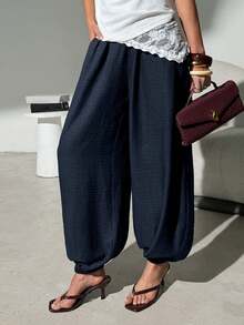 Lavishia Women's Casual Balloon Pants, Comfortable & Versatile Coffee Color Long Pants, Spring/Summer - Navy Blue - View 5