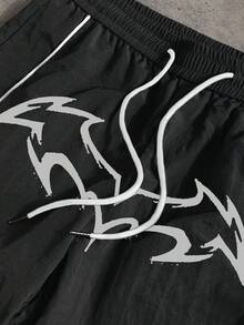 Gym Rark Men's Letter Print Drawstring Waist Sports Pants, Gym - Black - View 3