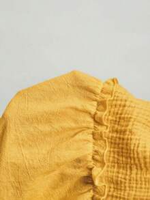 Freevana Plus Size Solid Color Ruffle Collar Casual Summer Shirt - Yellow - View 9
