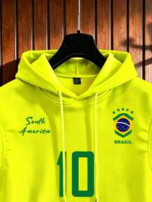 Aesthetic Post Áo khoác gile hoodie nam có túi, in chữ chủ đề Brazil, màu xanh neon - Màu vàng - Xem 5