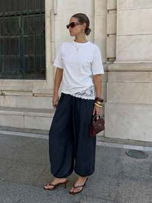 Lavishia Women's Casual Balloon Pants, Comfortable & Versatile Coffee Color Long Pants, Spring/Summer - Navy Blue - View 8