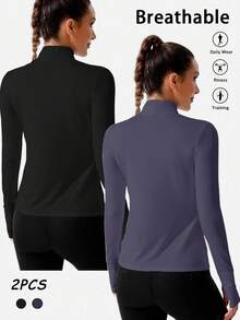Velisys Velisys Set de 2 sudaderas con cremallera de ajuste delgado y unicolor casual - Multicolor - Ver 2