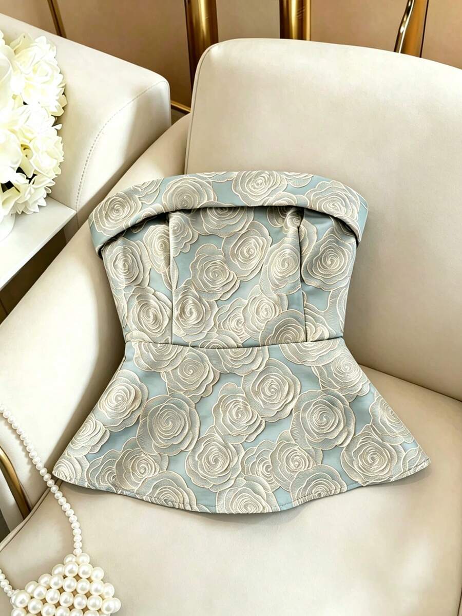 Qadelle Áo quây eo thắt eo bằng vải jacquard thanh lịch dành cho nữ - màu xanh lá - Xem 1