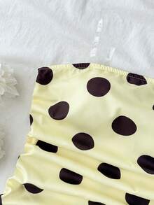 SHEIN Váy mini không dây chấm bi cho thiếu nữ, eo nhún, dáng chữ A, váy thường ngày đi chơi ngày lễ - Nhiều màu - Xem 4