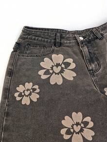 Manfinity Roghcode Men's Printed Wide Leg Denim Shorts - Dark Grey - View 6