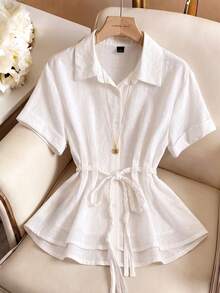 GlowEve Women's Woven Casual And Simple Summer Blouse - White - View 7