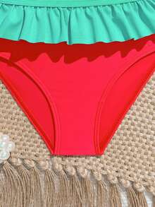 Young Girls Bikini Sets, 4 Colors Available, Cute Double-Layer Ruffled Shoulder Strap, Adjustable Strap, Ruffled Triangle Bottoms, 2-Piece Swimwear Set, Fashionable Casual Elegant, Suitable For Swimming, Summer Vacation, Beach, Pool, Holiday Party - Multicolor - View 4