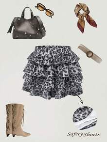 Rina Fox Falda con volantes y estampado de leopardo, primavera/verano - Gris - Ver 2
