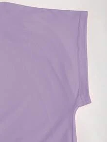 Sweetra 女款素色抓皺不對稱肩短袖優雅洋裝 - 紫色 - 查看 3