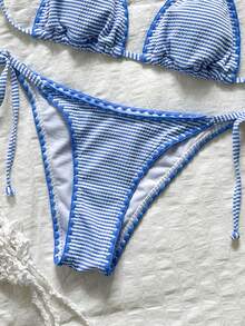 Swim Mod Women's Plaid Jacquard Halter Bikini Set, Spring/Summer - Multicolor - View 5