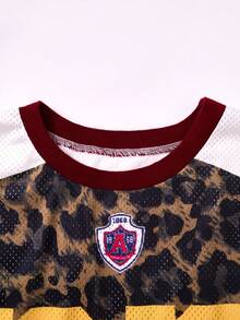 SHEIN Tween Girl Casual Sporty Numeric & Leopard Print Contrast Color Mesh Breathable T-Shirt And Cargo Pants Set, Spring/Summer/Autumn - Multicolor - View 4