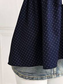 Sweetra Plus Size Contrast Polka Dot Lace Trim V-Neck Ruffle Tie Camisole Top, Summer - Navy Blue - View 4