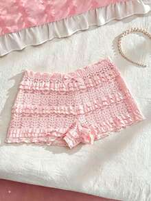 PetitDoll 1pc Women's Sweet Pink Lace Ruffle Bow Design Briefs - Pink - View 4