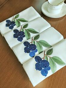 Cirelle 1/2/4入組復古藍莓刺繡布餐巾，米色棉麻可重複使用布餐巾，多用途晚餐餐巾/餐墊，適用於廚房餐桌、節日、派對、婚禮、農舍風格用餐與居家裝飾 - 藏蓝色 - 查看 13