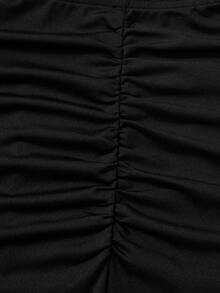 SHEIN 少女纯色百褶美人鱼裙 - 黑色 - 查看 4