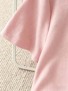 GlowEve Women's Summer Fashion Round Neck Knit Patchwork Bubble Hem T-Shirt - Baby Pink - View 3