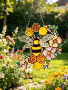 Cirelle 1 pieza Atrapasol de vidrio teñido con diseño de panal de abeja y abeja, panel colgante para ventana, decoración de pared, adorno de acrílico amarillo con cadena para cocina, esquina de ventana, jardín y decoración del hogar - Multicolor - Ver 7