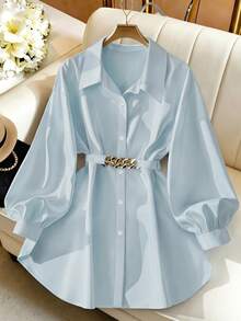 Qadelle Women's Casual Commute Solid Color Lantern Sleeve Blouse Fall Cloth For Women - Baby Blue - View 1