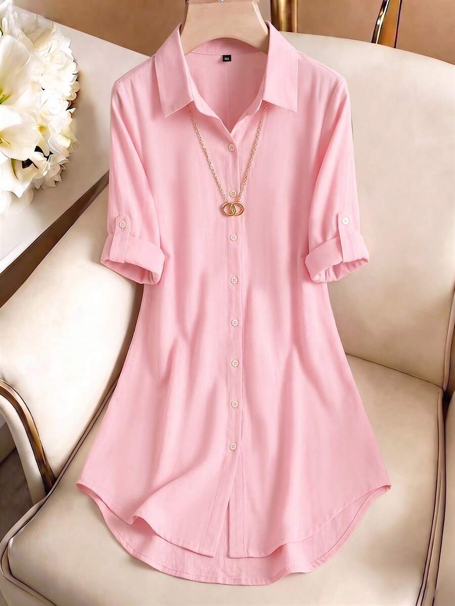 GlowEve Solid Color Shirt Dress For New Year Clothes - Pink - View 1