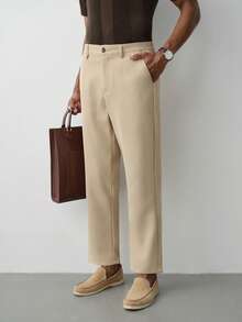 MENRIVO Men's Solid Color Button Front Pocket Minimalist Casual Suit Pants, Fall - Khaki - View 4