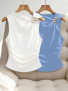 GlowEve CURVE Plus Size Women Elegant Metal Buckle Two Pieces Asymmetric Camisole Set - Multicolor - View 1