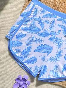 SHEIN Baju Renang Terusan Motif Daun untuk Remaja Perempuan dengan Celana Pendek Sporty (Set 2 Potong) - MultiWarna - View 4
