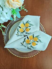 Cirelle 1/2/4入 新鮮檸檬刺繡布餐巾，米色棉麻可重複使用織物餐巾，可用作餐墊、廚房餐桌餐巾，適用於節日、派對、婚禮、農舍風格用餐與居家裝飾 - 黃色 - 查看 10