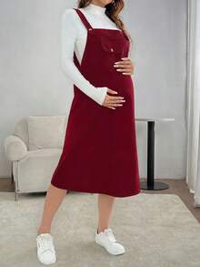 SHEIN Maternity Solid Color Casual Versatile Daily Wear Jumpsuit Dress - Burgundy - View 5