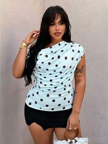 Rustia Camiseta sin mangas de cuello de pico con lunares, talla grande, primavera/verano - Multicolor - Ver 4