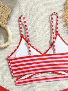 SHEIN Teen Girl Striped Swimwear Set, Vacation Beach - Multicolor - View 4
