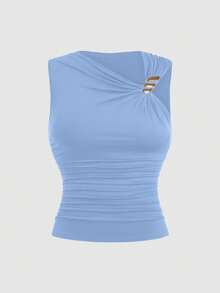 GlowEve CURVE Plus Size Women Elegant Metal Buckle Two Pieces Asymmetric Camisole Set - Multicolor - View 4
