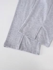 SHEIN 2件組少女針織素色圓領休閒T恤與長褲套裝 - 彩色 - 查看 8