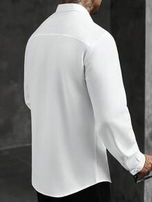 Manfinity CasualCool 男士純色竹紋領休閒長袖襯衫，白色商務休閒長袖襯衫，正式款 - 白色 - 查看 6