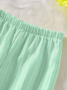 SHEIN Young Girl Summer Casual Solid Color Ruffle Hem T-Shirt And Pants Set - Green - View 4