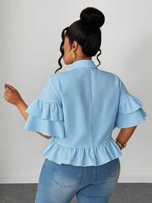 Maweii Blusa romántica de talla grande con diseño de volantes multicapa estilo francés - Azul - Ver 8