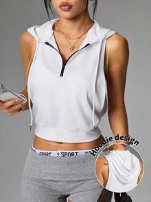 Dewbera Dewbera Women's Casual Zip-Up Hooded Sleeveless Sweatshirt - Black - View 1