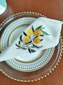 Cirelle 1/2/4入 新鮮檸檬刺繡布餐巾，米色棉麻可重複使用織物餐巾，可用作餐墊、廚房餐桌餐巾，適用於節日、派對、婚禮、農舍風格用餐與居家裝飾 - 黃色 - 查看 8