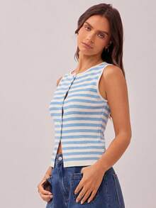 WESTFADE Áo vest không tay ôm dáng kiểu đồng quê miền Tây, cổ thuyền, cài cúc phía trước, xẻ tà, dành cho mùa hè, phong cách Nashville. - Màu xanh lam - Xem 3