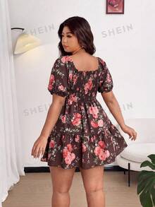 Vionelle Robe d'été décontractée à imprimé floral et froncée pour femmes grandes tailles - Marron - Voir 2
