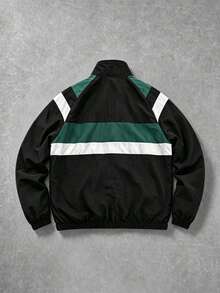 Manfinity EMRG Chaqueta casual de manga larga con cremallera, cuello alto y empalme de color contrastante para hombre - Verde - Ver 2