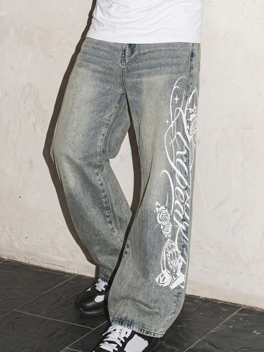 AXEPEAK Men's Fashionable Summer Flared Jeans With Belt Loops, Versatile Daily Wear - Blue - View 1