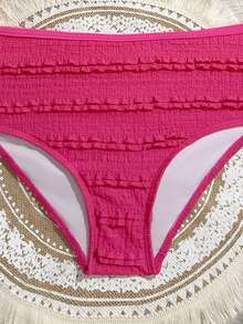 SHEIN Conjunto de bikini de 2 piezas con textura fucsia para niñas preadolescentes, adecuado para la playa, vacaciones de verano y fiestas en la piscina - Multicolor - Ver 6