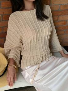 Yunfilé Áo len nữ mỏng nhẹ tay cánh dơi, màu mơ, thích hợp cho mùa hè. - Màu be - Xem 3