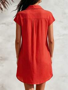 SHEIN LUNE 女士宽松红色夏季度假连衣裙 - 紅色 - 查看 2
