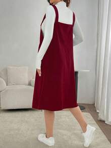 SHEIN Maternity Solid Color Casual Versatile Daily Wear Jumpsuit Dress - Burgundy - View 2