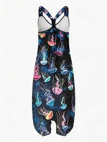 Sweetra Plus Size Bohemian Printed Sleeveless Loose Jumpsuit - Multicolor - View 2